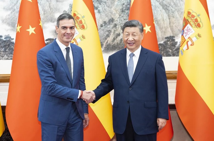 Chinese President Xi Jinping meets with Spanish Prime Minister Pedro Sanchez, who is on an official visit to China, at the Diaoyutai State Guesthouse in Beijing, capital of China, Sept. 9, 2024. Photo: Xinhua.